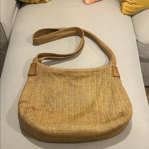 DKNY Vintage Y2K Straw and Leather Spring Messenger Bag